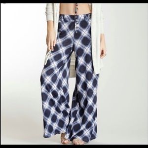 Free People High Waisted Wide Leg Plaid Pants